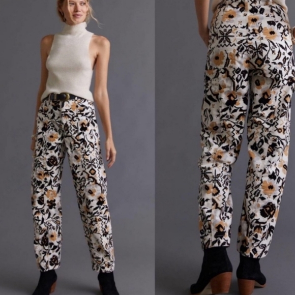 Anthropologie Pants - Anthropologie Floral Corduroy Tapered Wide leg Pant Size 14